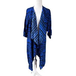 Lularoe Womens L Blue & Black Lightweight Waterfall Open Midi Length Cardigan